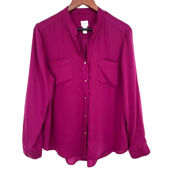 Chicos LARGE 2 Formal Long Sleeve Deep Fuchsia Elegant Dinner Blouse Shirt Top - Picture 1 of 8